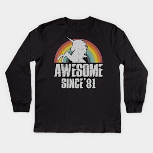 38th Birthday Gift Awesome Since 1981 Unicorn Vintage Kids Long Sleeve T-Shirt